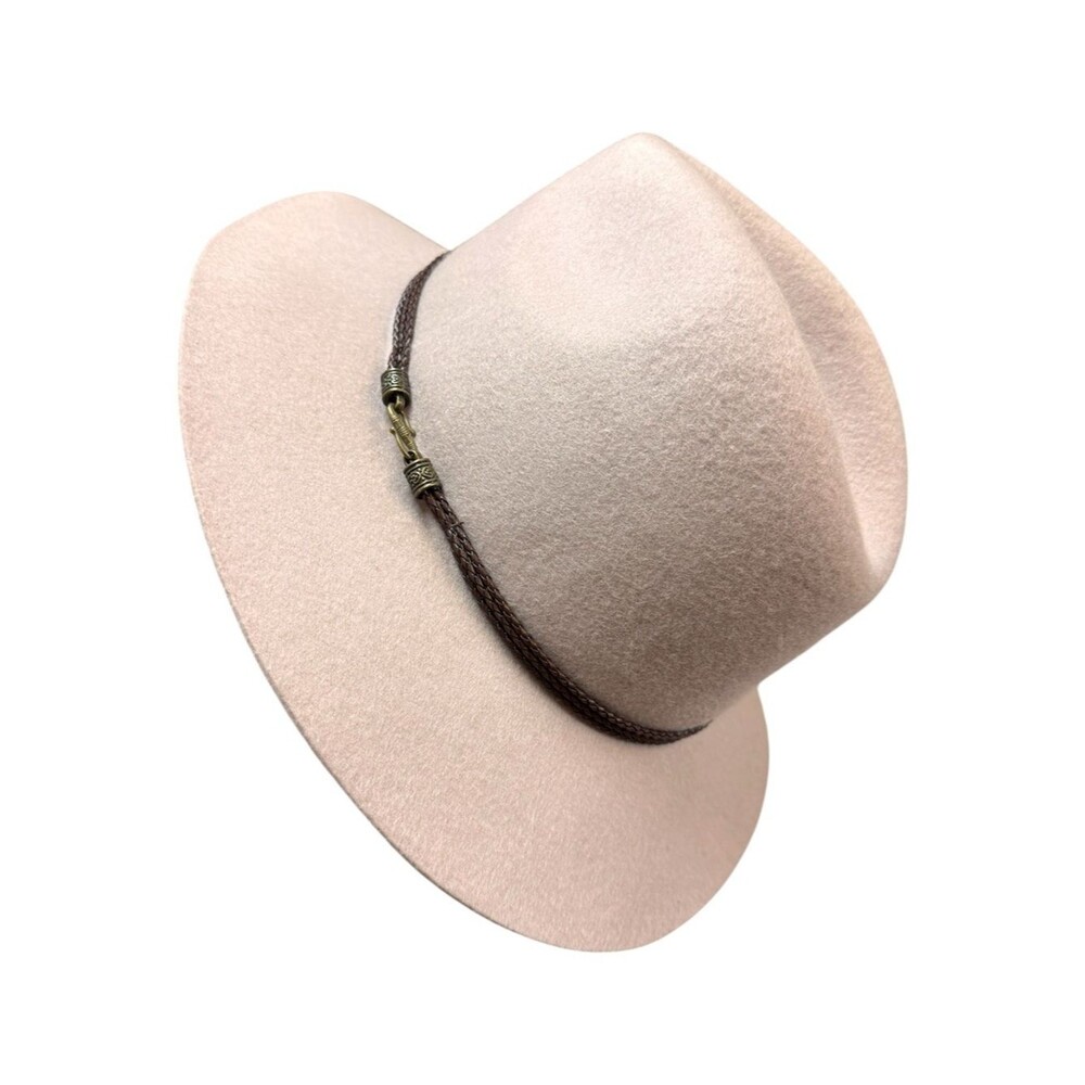 House of Harlow 100% Wool Fedora Hat Brown Trim Wide Brim Boho OS tan-taupe - Picture 4 of 6